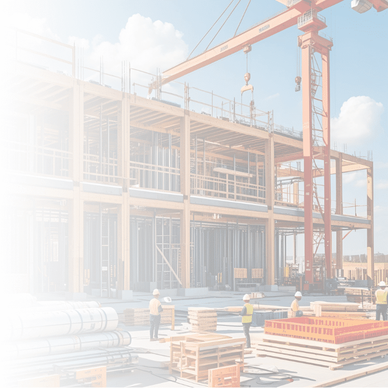 Construction site with cranes and workers concept general contractor businesses