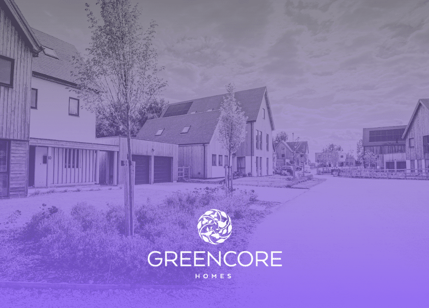Modern homes in a serene environment with greencore homes logo