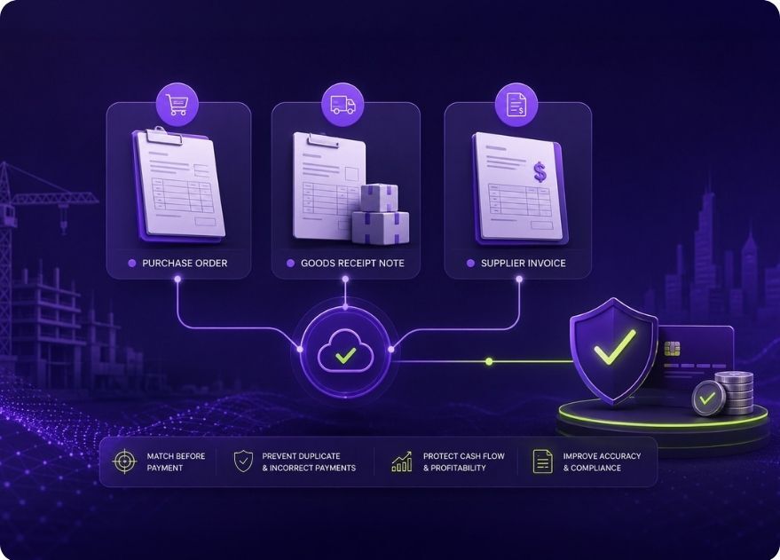 Preventing duplicate and incorrect payments in construction procurement using three-way matching