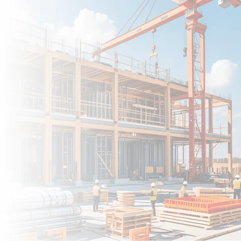 Construction site with cranes and workers concept general contractor businesses