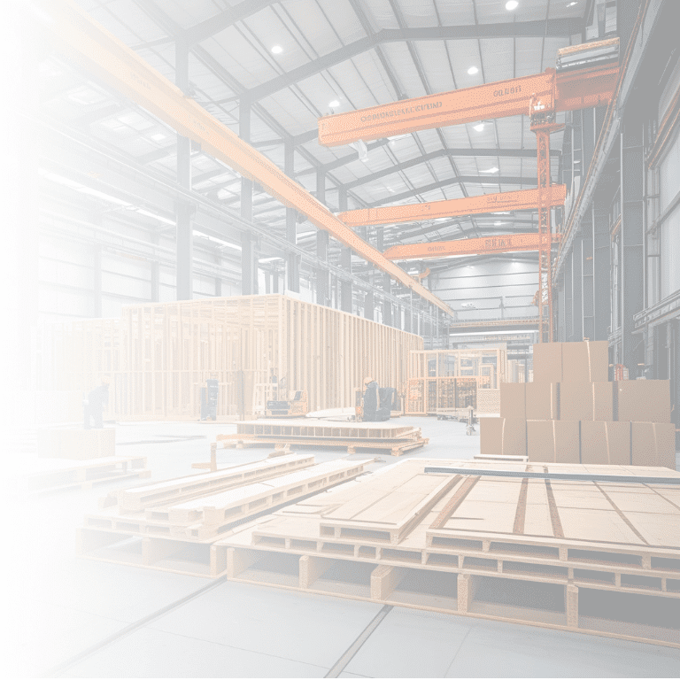 Industrial warehouse with wooden pallets concept for offsite manufacturing