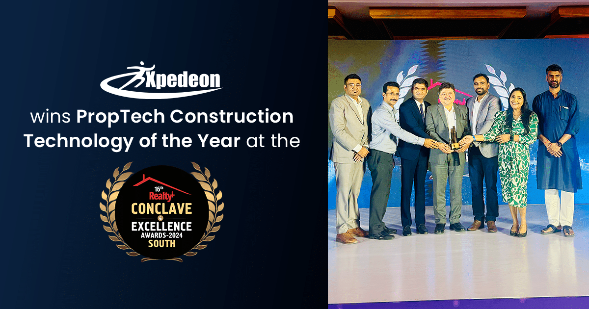 Featured image for “Xpedeon Wins PropTech Construction Technology of the Year at the 16th Realty+ Conclave & Excellence Awards 2024 South”