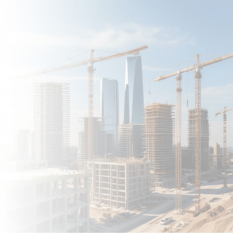 Construction site with skyscrapers and cranes concept for housebuilders