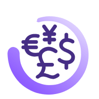 Various currency symbols in a circle connected
