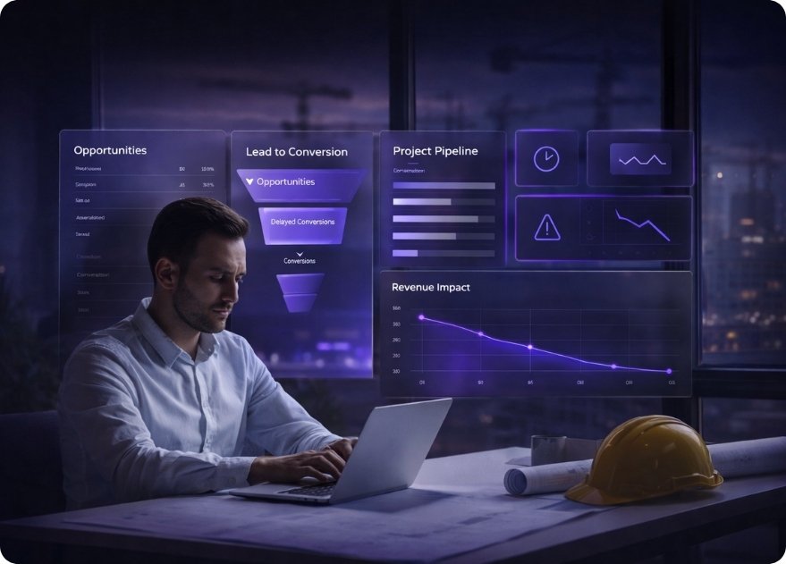 Construction CVR delay dashboard showing cost and revenue impact
