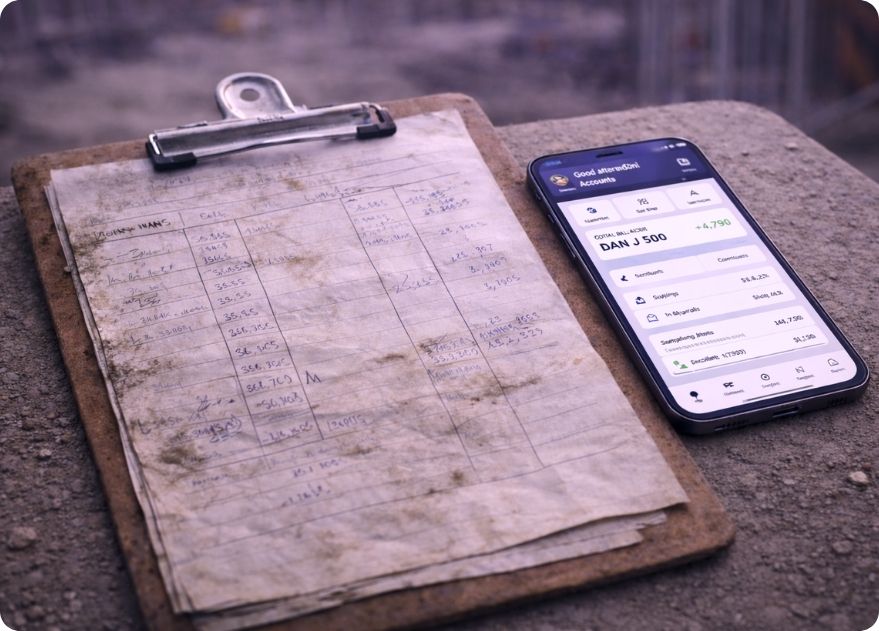Construction site data capture using a mobile app alongside traditional paper records on a construction site