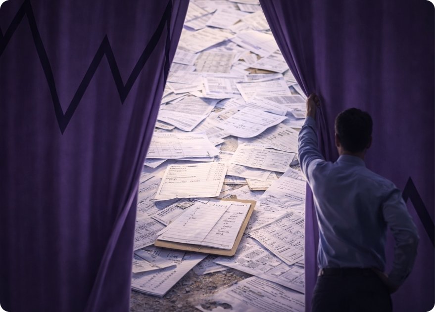 Construction change management breakdown with scattered paperwork symbolising lost project margin