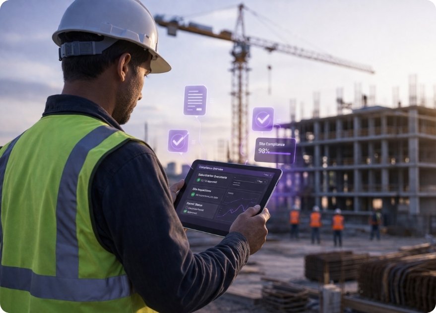 Construction professional reviewing UK construction regulations 2026 for building safety and compliance on site