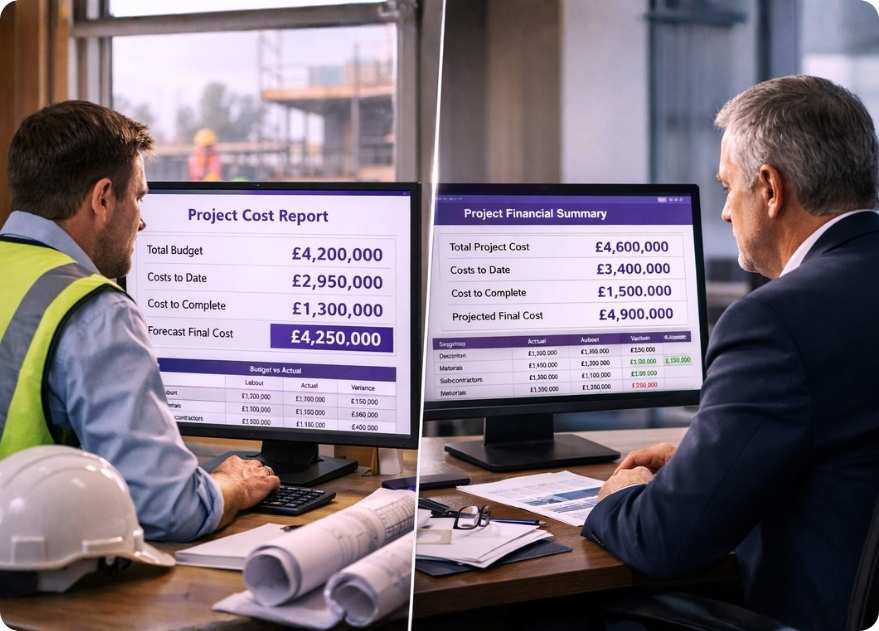 Finance Teams Reviewing Project cost data in construction