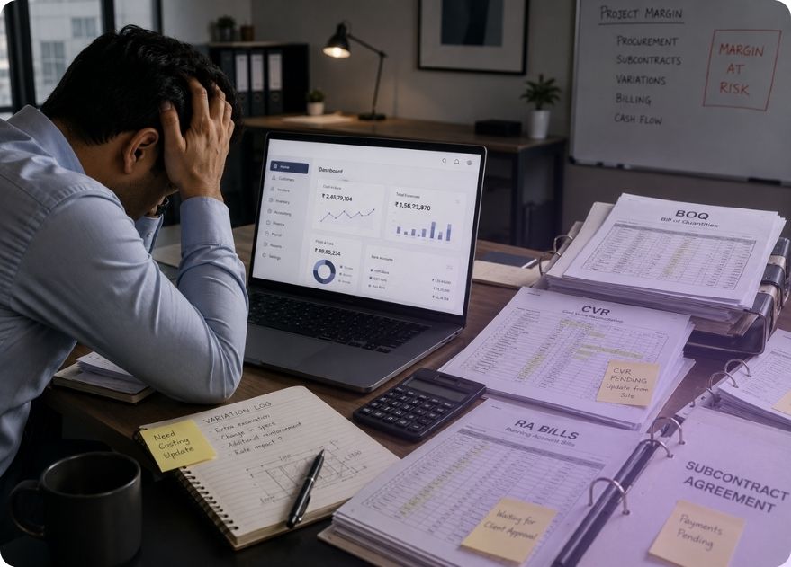 Generic ERP failing construction teams - why fragmented systems break down on BOQ, CVR and subcontract workflows in India