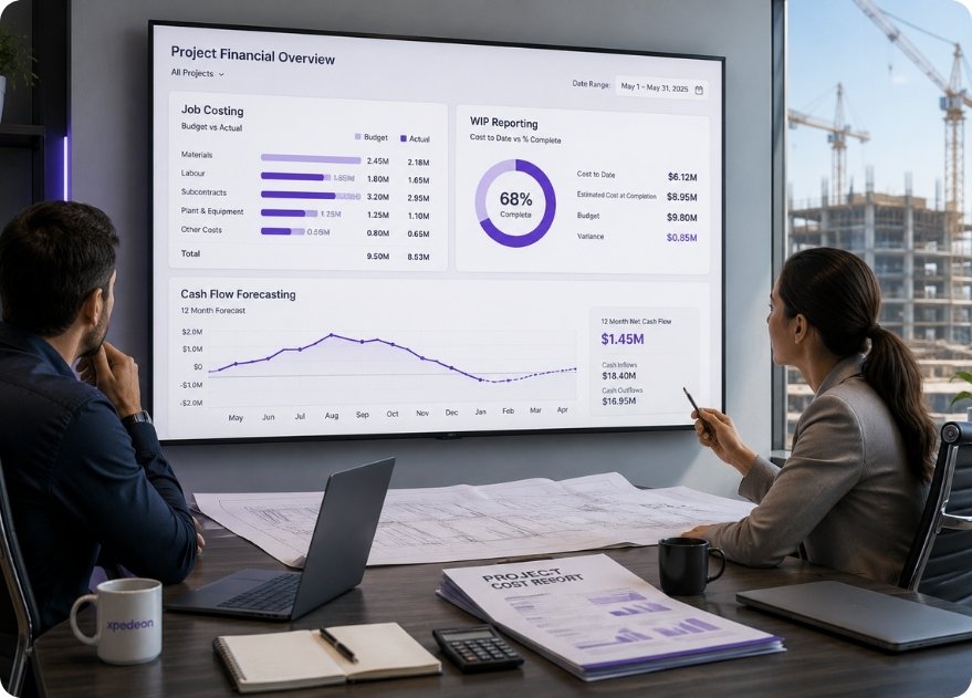 Construction accounting software with job costing, WIP reporting and cash flow forecasting.