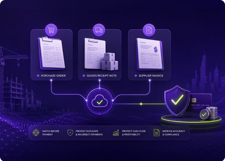 Preventing duplicate and incorrect payments in construction procurement using three-way matching