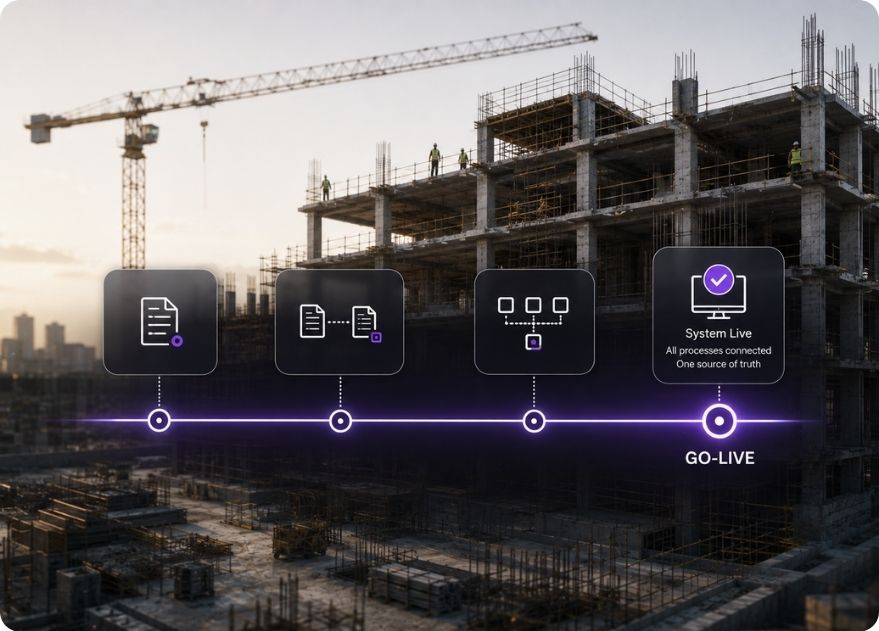 Fast ERP rollout for construction showing a phased implementation timeline