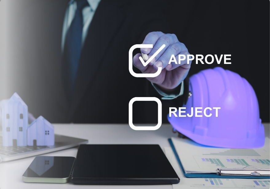 Hand selecting approve or reject option in construction