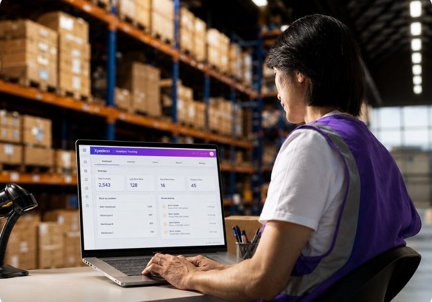 Construction inventory management software displayed on a laptop for real-time inventory tracking and supply chain visibility.