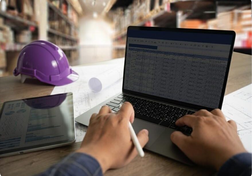 Person working on construction project data