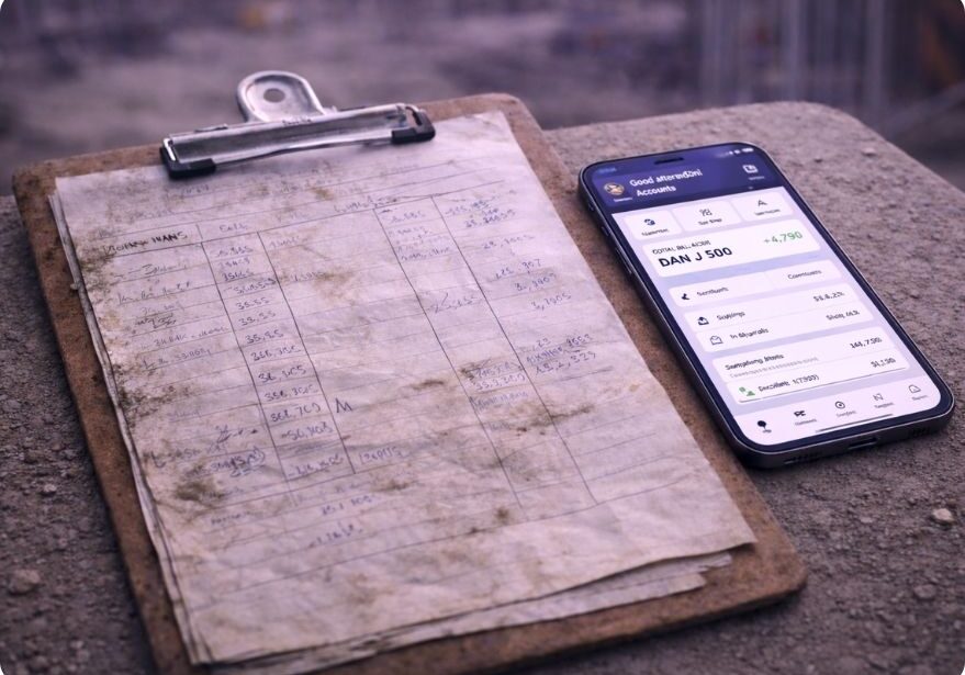 Construction site data capture using a mobile app alongside traditional paper records on a construction site