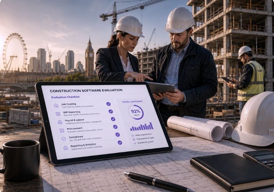 Finance and commercial professionals evaluating construction accounting software against project requirements