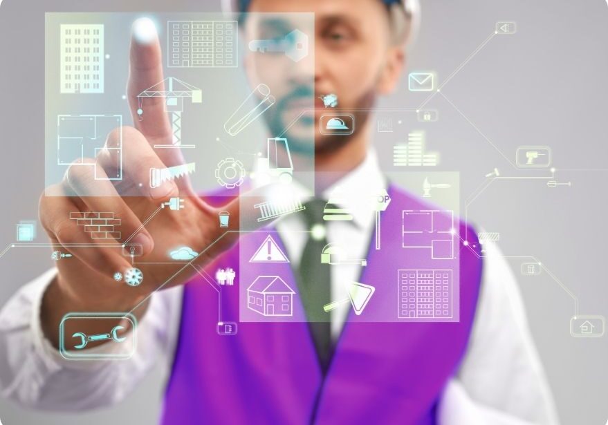 Person interacting with digital interface elements.