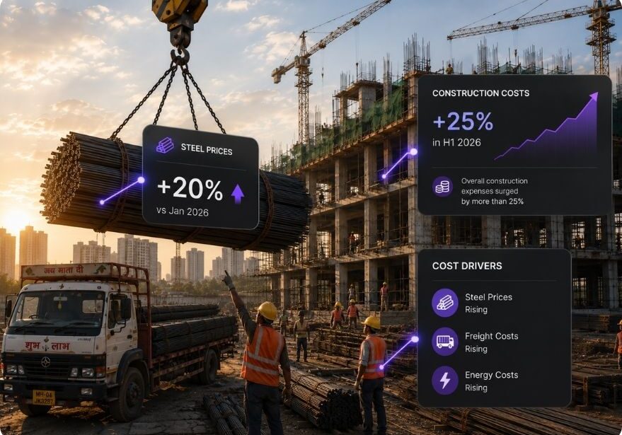 Indian construction site showing rising construction costs in India and real-time cost tracking in 2026