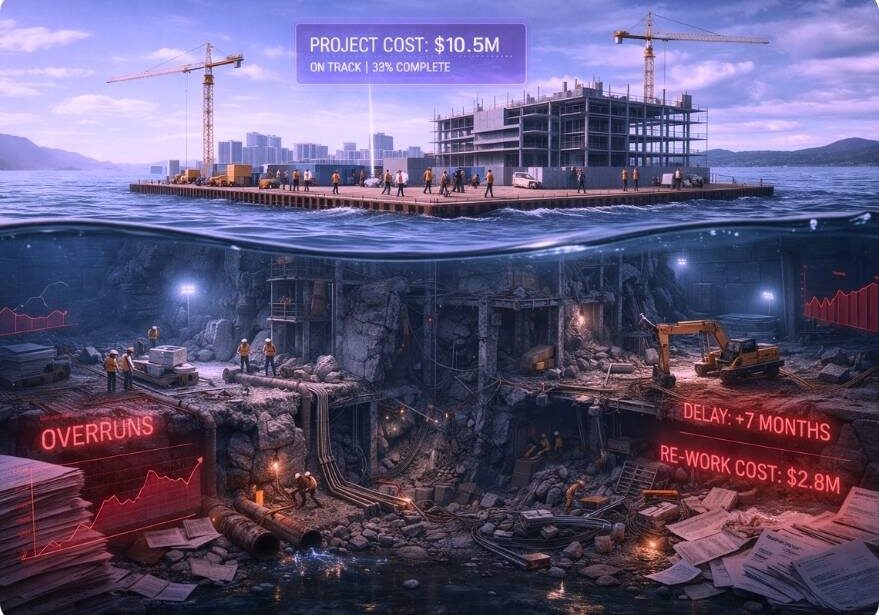 The gap between reported cost vs actual cost in construction