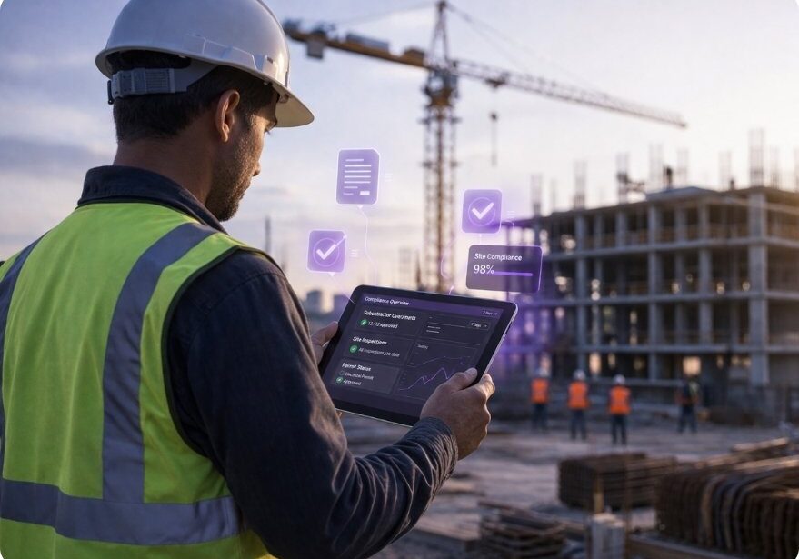 Construction professional reviewing UK construction regulations 2026 for building safety and compliance on site
