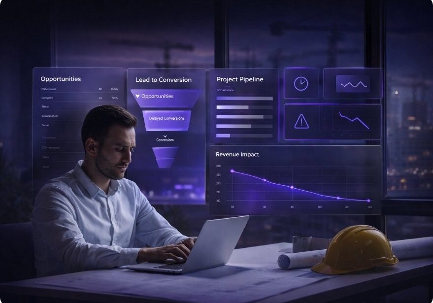 Construction CVR delay dashboard showing cost and revenue impact