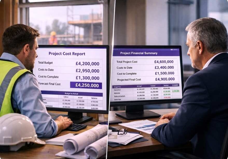 Finance Teams Reviewing Project cost data in construction